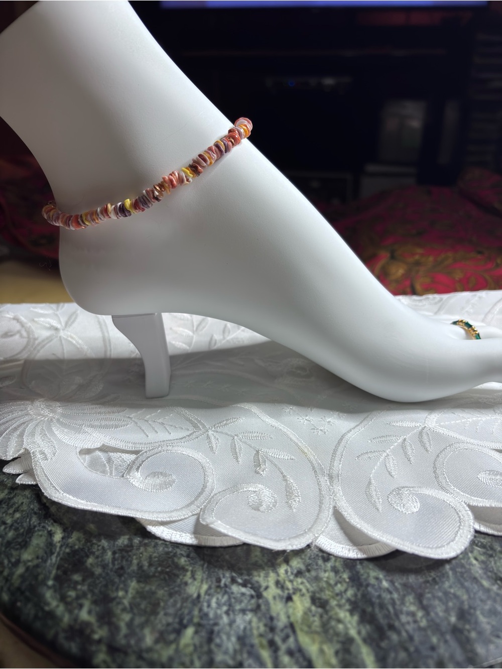 Handmade Pectin Shell Heishi Anklet in Multicolor Beads 9 inches